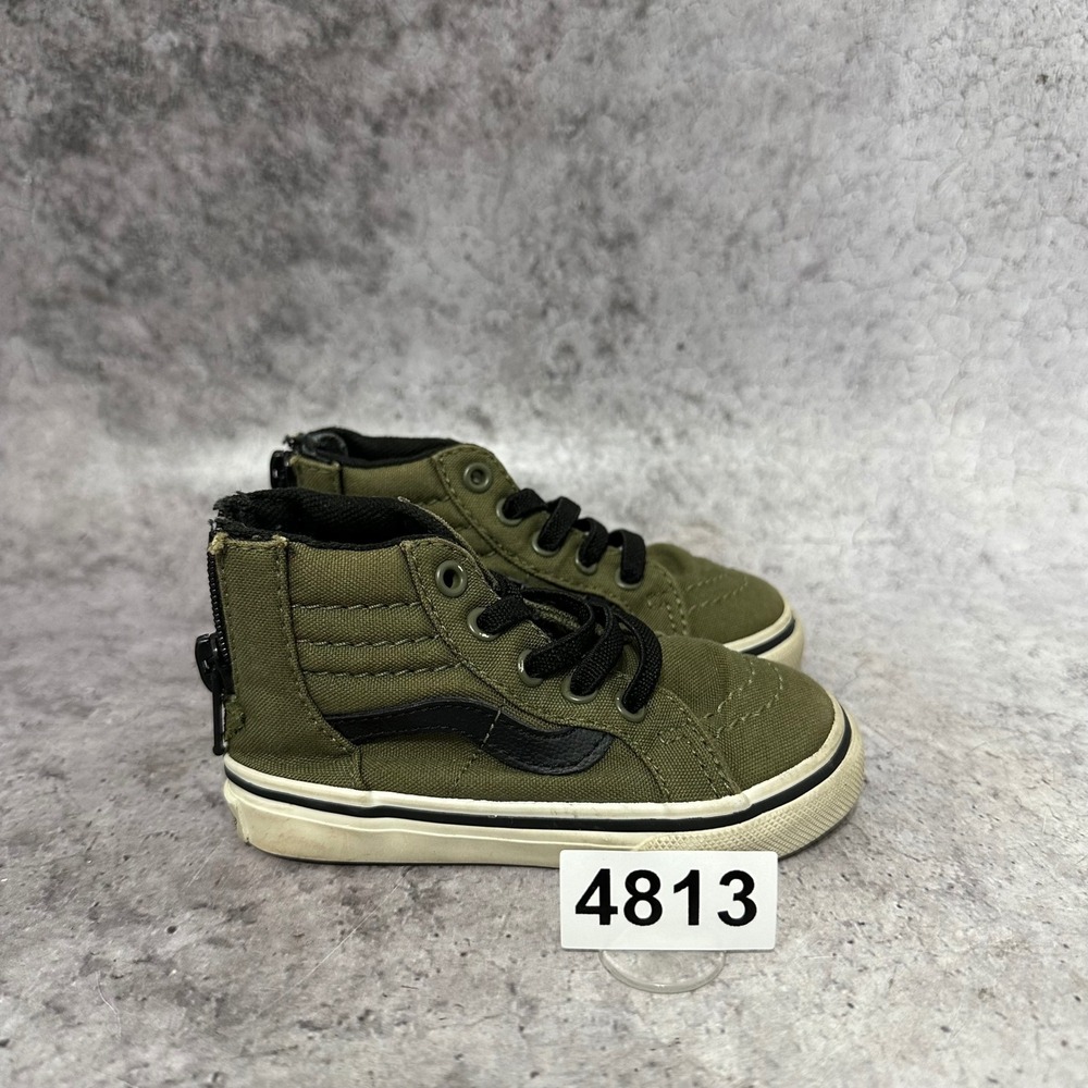Vans Sk8-Hi Zip Sneaker Boys Size 5 Toddler Olive Green Black High Top Shoes